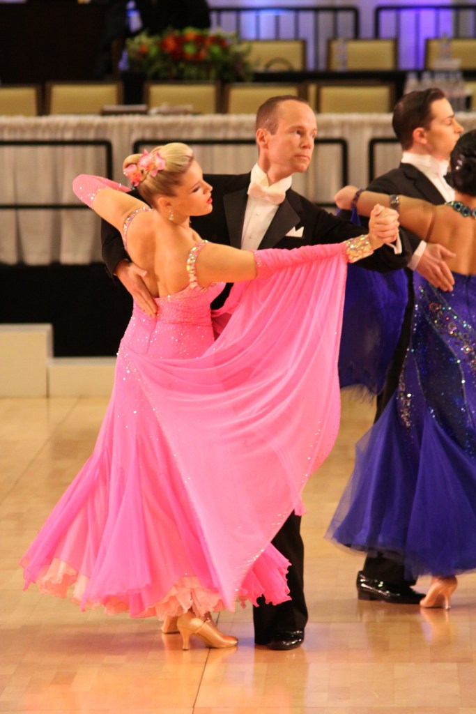 ballroom competition, pink gown